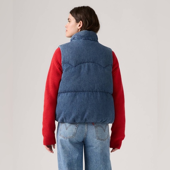New Women's LEVI'S Western Bubble Denim Vest Sz S $148 - Picture 3 of 8